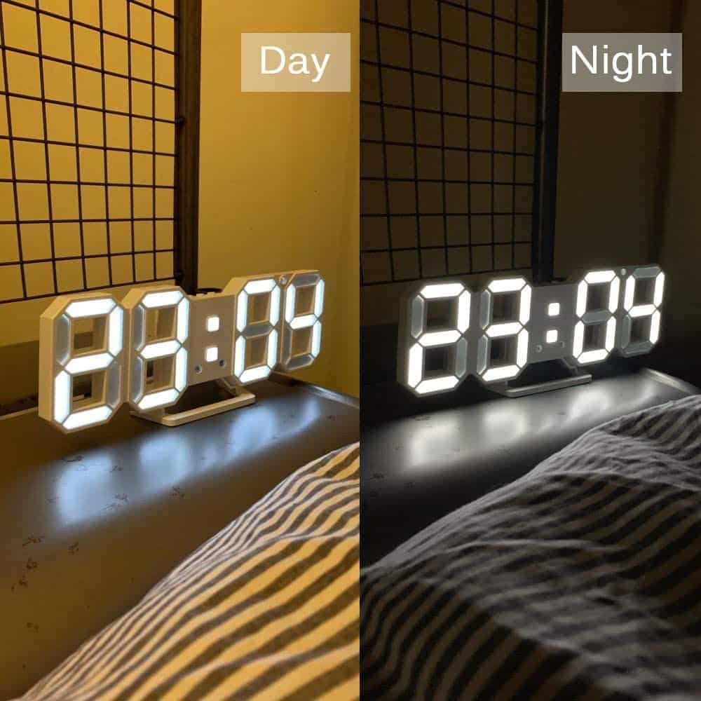 Modern DIGITAL LED wall clock with Large 9.5 Inch 3D LED Dispaly AND Alarm Clock and Snooze Function for minimalist decor, dorms, offices, or kids’ rooms. Under 3,000, low power consume, and perfect gift idea.