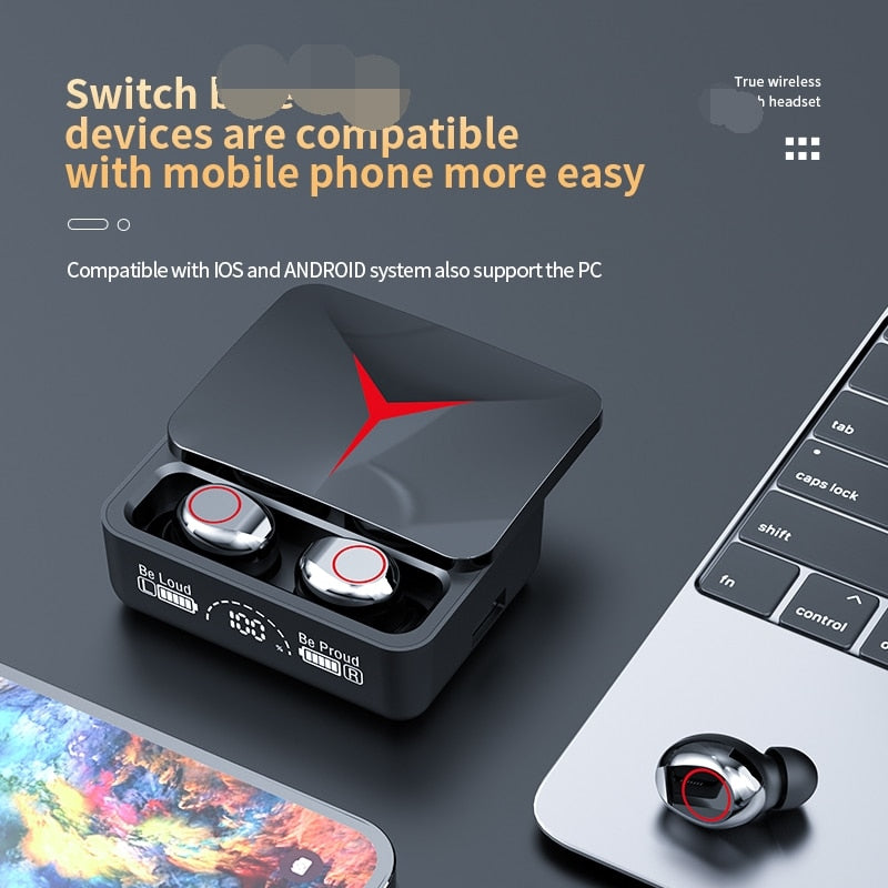 M90 Pro TWS Wireless Earbuds – Bluetooth 5.3, LED Light, Gaming Earphones with Power Bank Case