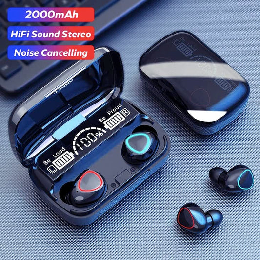 M10 TWS Earbuds with 2000MAH Power Bank offer rich sound, long battery, LED display, 3D touch controls, and a powerful charging case, ideal for music lovers and gamers.